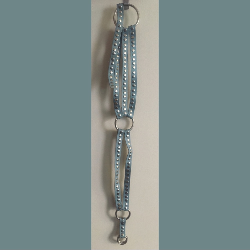 Leather Blue Silver Eyelet Rock & Roll Straps Belt